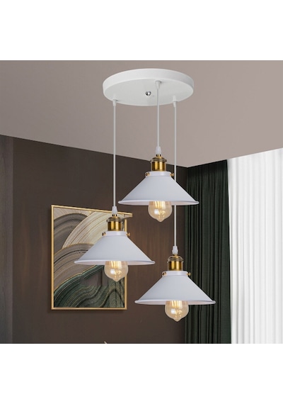 Riolight Vintage3,retro,rustik Beyaz 3xe27 Duylu Metal Sarkıt Avi Beyaz