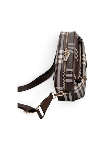 Silver & Polo Silver Polo Kahve - Kahve Çizgili Ekose Kadın Çapraz Çanta Sp1094