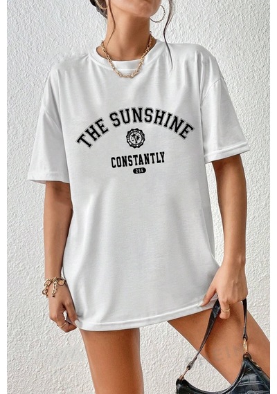Unisex The Sunshine Baskılı Tasarım Tshirt Beyaz