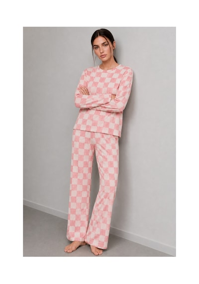 Fit Women Kadın Çizgili Regular Fit Pembe Pijama Takımı 4691