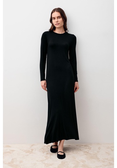 Artış Collection Uzun Kollu Basic Rahat Günlük Likralı Esnek Viskoz Soft Elbise 20108 Siyah