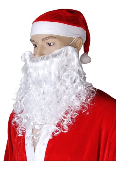 1 Noel Baba Şapka-1 Sakal Set:kırmızı Yılbaşı Şapkası Uzun Beyaz
