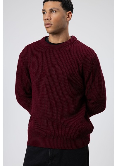 Vamos Bisiklet Yaka Oversize Triko Kazak V60-10 Bordo