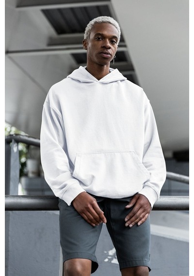 Sevbano Baskısız Unisex Oversize Basic Hoodie Beyaz