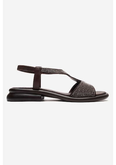 Luvishoes Aurora Kahverengi Hakiki Deri Taşlı Kadın Sandalet Kahverengi