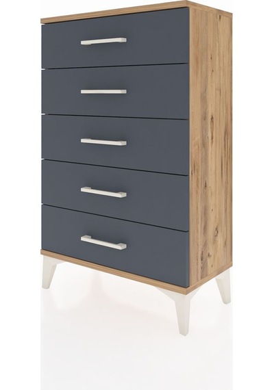 Arges Komodin 5 Çekmeceli 60x30x96 Çam-antrasit Atlas Çam