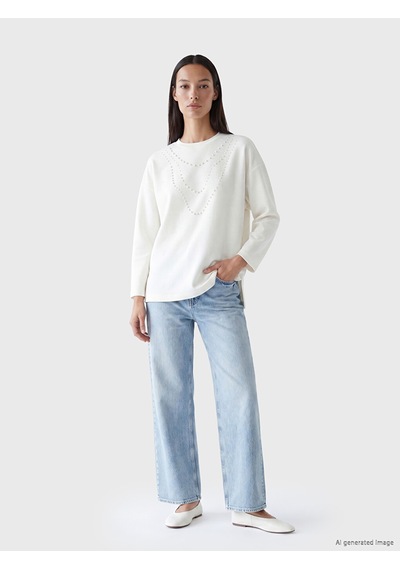 Lcw Everyday Beyaz İnci İşlemeli Soft Touch Kadın Tunik