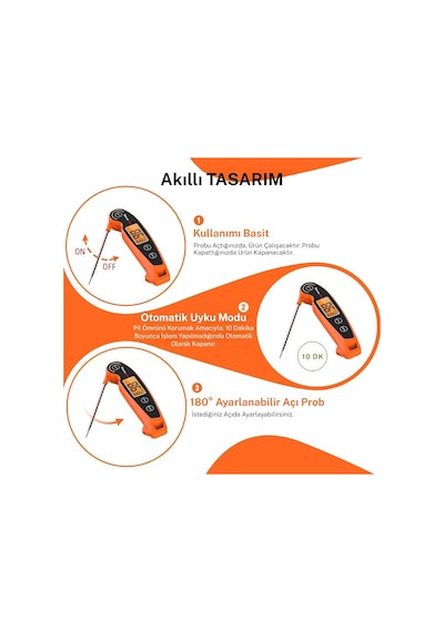 Tp605w Ipx6 Su Geçirmez, Katlanabilir Problu Ve Arkadan Aydınlatmalı Ekranlı Anında Okunan Dijital Et Ve Gıda Termometresi