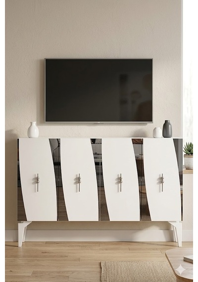 Ka1213bs Elips Konsol Ve Tv Sehpası Beyaz-silver 120cm