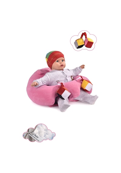Oyuncaklı Bebek Oturma Destek Minderi - Devrilmez Bebek Koltuğu - Büyük Bebek Oturağı Pembe