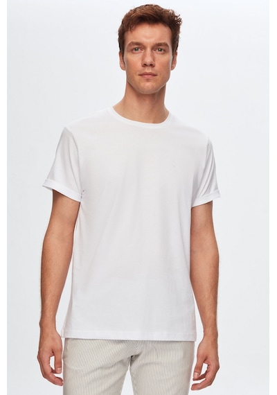 D's Damat Bisiklet Yaka Pamuklu Nefes Alabilen T-shirt Beyaz