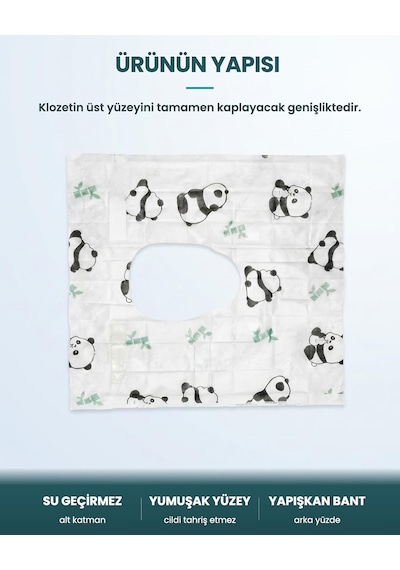 Tek Kullanımlık Çocuk Klozet Örtüsü 12 Adet, Panda Desenli Sıvı Geçirmez Hijyenik Klozet Kapak Örtüsü, Tek Tek Paketli Çok Renkli
