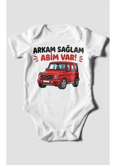 Morivokids Arkam Sağlam Abim Var Kısa Kollu Bebek Body %100 Pamuk Beyaz