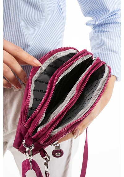 Nemo Bags Bordo Unisex Cüzdan, 4 Gözlü, Telefonluk, Crinkle Kumaş, Çapraz Askılı Omuz Çantası, 20x12cm Bordo