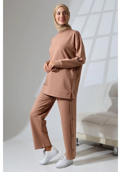 Mihran Butik Kadın Camel Mevsimlik Penye Alt Üst Spor Ve Rahat Tesettür Takım Camel