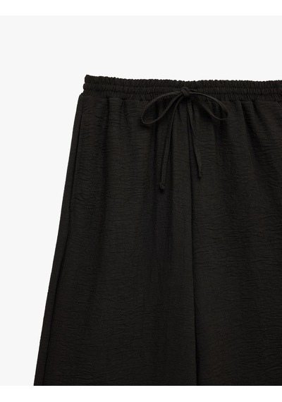Koton Beli Bağcıklı Geniş Paça Kumaş Pantolon Siyah 6sak40005uw