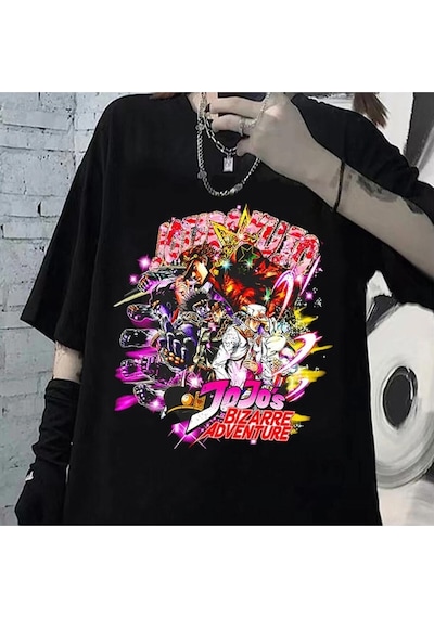 Noıssey Kırmızı Etiket Jojo Tuhaf Macera Jotaro Kujo Stardust Haçlılar T-shirt 17744 Siyah