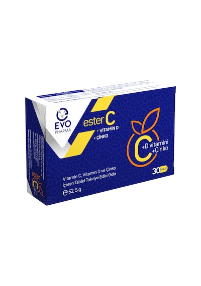 Evo Pharma Ester C - D Vitamini ve Çinko İçeren Takviye Edici Gıda 30 Tablet