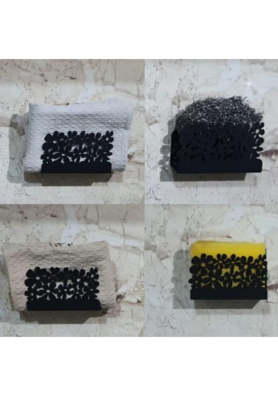 Paslanmaz Metal Çiçek Desenli Mutfak Banyo Sünger Ve Bulaşık Teli Sabun Tutucu 2 Adet Mt59 Diğer