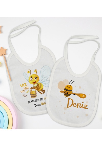 BK Kids Kişiye Özel İsimli 2’li Beyaz Mama Önlüğü-6 Beyaz