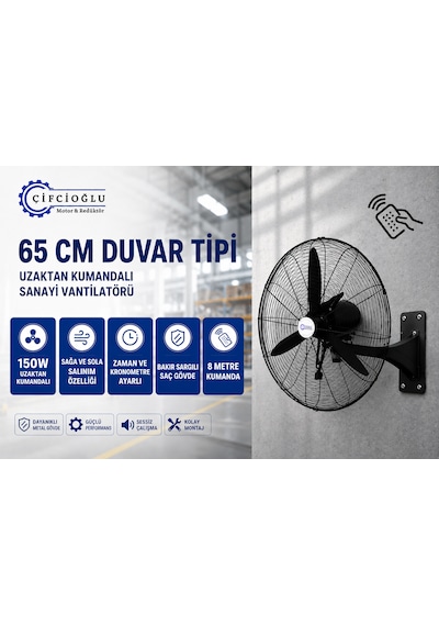 Çifçioğlu Siyah Duvar Vantilatörü 26 İnç 65 Cm Uzaktan Kumandalı 150 Watt
