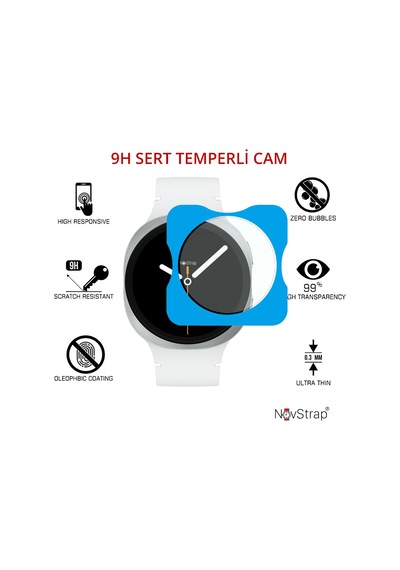 Novstrap Samsung Galaxy Watch 8 40mm İle Uyumlu Ekran Koruyucu 9h Temperli Cam Kolay Uygulama Aparat