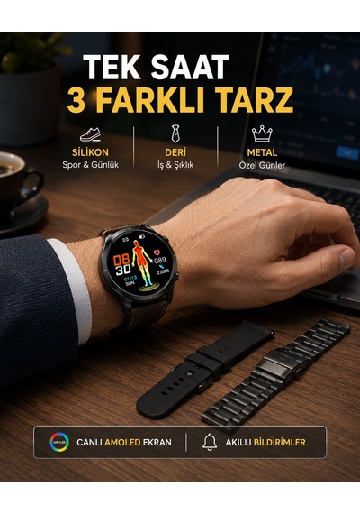 Amoled 3 Seçenekli Kalp Atış Uyku Takip Akıllı Saat