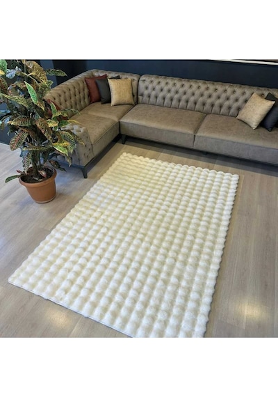 Bubble Tavşan Serisi Yumuşacık Tavşan Tüyü Kaymaz Taban Peluş Halı Krem