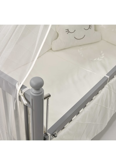 Meltem Kids Mondo Sallanır Ahşap Anne Yanı Beşik 60x120 cm (gri-motto ekru) Ekru