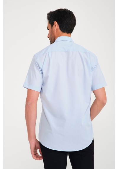 Fitmens Erkek Klasik Kısa Kol Terry Cotton Düz Hediye Kutulu Gömlek - Ö82 Mavi