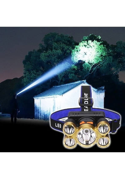 Janva Taka Riko 150w Ultra Güçlü Led Şarjlı 5 Led 5x Cree Led Kafa Feneri Avcı Feneri Balıkçı Kamp Lambası Çok Renkli
