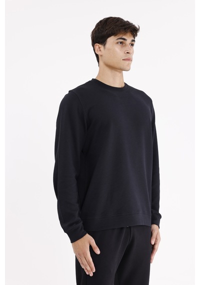 Rowinger Yatay Dokulu Ottoman Yüzey Tonal Logo Detaylı Bisiklet Yaka Standart Kalıp Sweatshirt Black