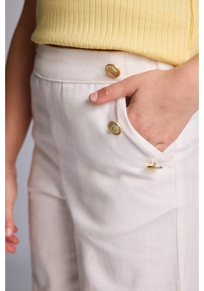 Defacto Straıght Fıt Geniş Paça Gabardin Pantolon Kız Çocuk H2977a826smer105 Ekru-er105