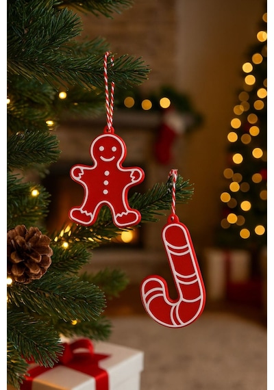 Yılbaşı Ağacı Süs Seti 5 Parça Kırmızı-beyaz Dekoratif Süsler Noel Dekor Christmas Decorations