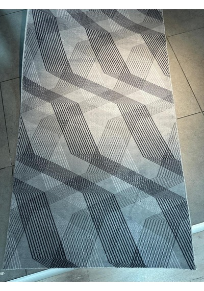 Carpet Çizgili Jel Kesme Halı Yolluk Gri