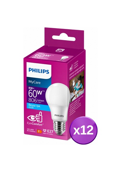 Mycare Led Ampul 8w 60w 6500k Beyaz Işık E27 12 Adet