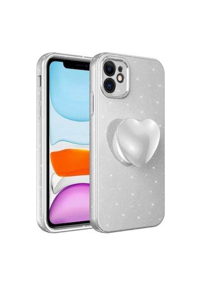 Apple Uyumlu iPhone 11 Kılıf Kamera Korumalı Simli Pop Soketli Lüks Zore Koton Soketli Kapak Beyaz