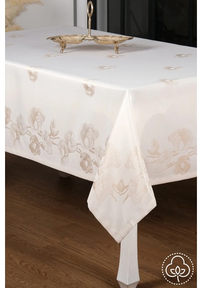 Müge Lüx Jakar Kumaş Bej Masa Örtüsü Dikdörtgen 160x220 Cm - 1049 Çok Renkli