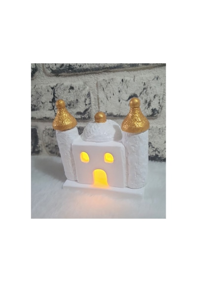 El Yapımı Gold Kubbeli Cami Biblo Mumluk. Beyaz