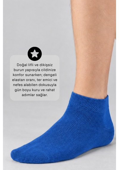Socketta 3'lü Saks Erkek Pamuk Dikişsiz Esnek Patik Çorap - Basic Saks