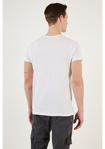 Buratti Basklı Bisiklet Yaka % 100 Pamuklu Slim Fit Erkek T Shirt 541Get Beyaz