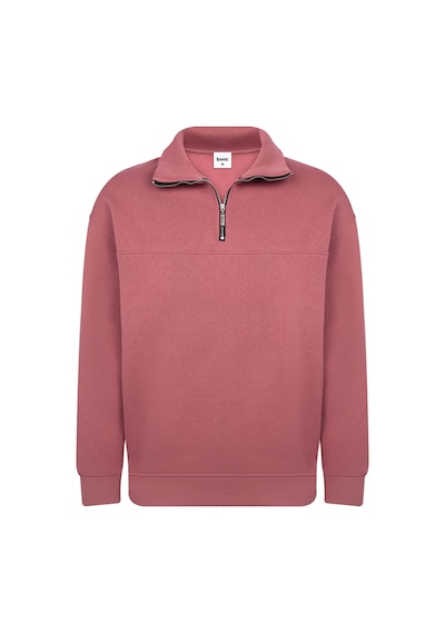 Classics Men Unisex Relax Fit Rahat Kesim Pamuklu Yarım Fermuarlı Dik Yaka Sweatshirt Pembe