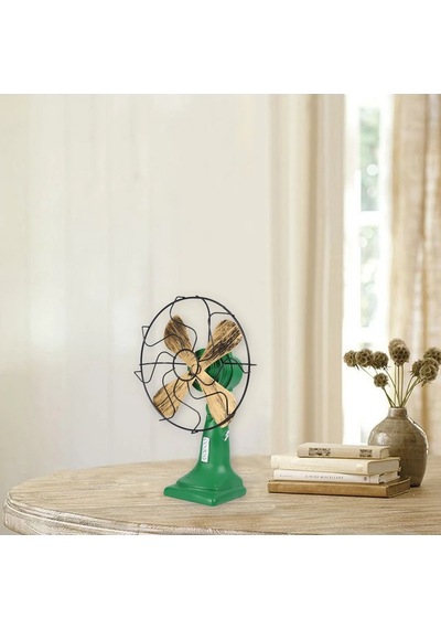 Nealdin Retro Nostaljik Fan Figür Dekor Siyah Yeşil Reçine Ev & Kafe Dekorasyonu 17 10 25 Cm