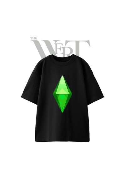 Thewert Sims Plumbob Tasarım Baskılı Ünisex Siyah Oversize T-shirt