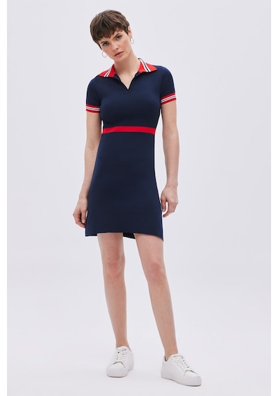 Sherin Lacivert Polo Yaka Straight Fit Triko Elbise-lacivert