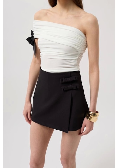 Defymoda Fiyonk Detay Mini Etek Siyah