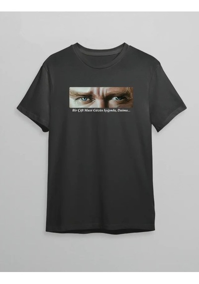 Defymoda 10 Kasım Atatürkü Anma Günü Baskılı Oversize Bisiklet Yaka T-shirt - Siyah