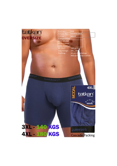 Mataş Tatkan - 4'lü - Battal - Penye Modal Erkek Boxershort Lacivert