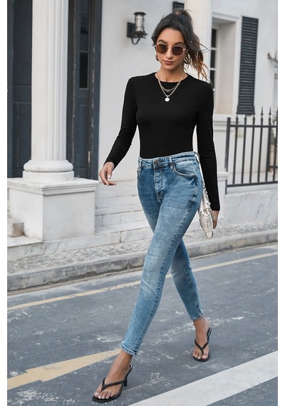 Cosmos E-ticaret Kadın Siyah Uzun Kollu Fit Basic Crop Top Bluz Çok Renkli