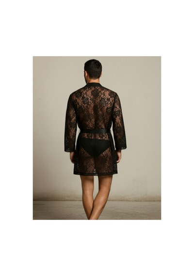 Qmen Style Erkek Dantelli Kimono Ve Sabahlık Siyah
